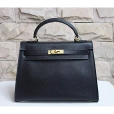 Hermes Kelly 32cm Epsom Leather Handbag Black Gold