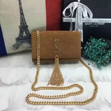 YSL Small Tassel Chain Bag 17cm Suede Leather Camel