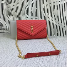 YSL Envelope Chain Bag Caviar Leather Red 23cm