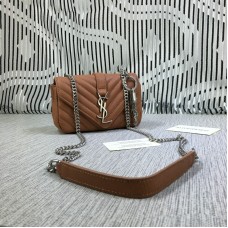 YSL Small Envelope Chain Bag Goatskin Brown 18cm