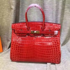 Hermes Birkin 35cm Handbag Crocodile Leather Red Gold