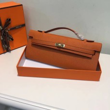 Pochette Hermes Kelly Cut 31cm en cuir Epsom Orange