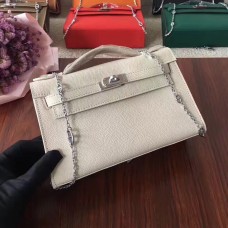 Hermes Mini Kelly 22cm Epsom Leather White Silver With Chain Strap