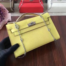 Hermes Mini Kelly 22cm Epsom Leather Yellow Silver With Chain Strap
