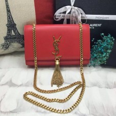 YSL Tassel Chain Bag 22cm Smooth Leather Red Gold
