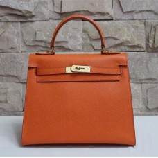 Hermes Kelly 28cm Epsom Leather Handbag Orange Gold