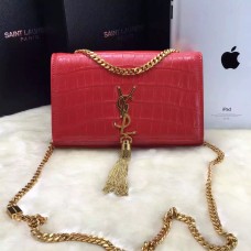 YSL Tassel Chain Bag 22cm Croco Red Gold